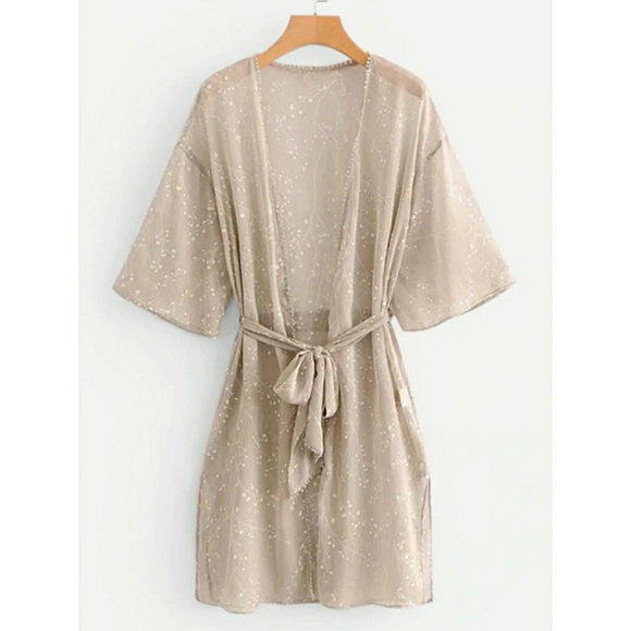 Sheer Side Slit Belted Kimono - Picture 3 of 4